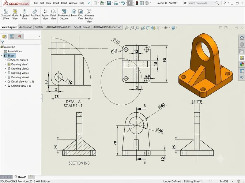 Học SolidWorks nên bắt đầu từ sketch, part, assembly đến drawing