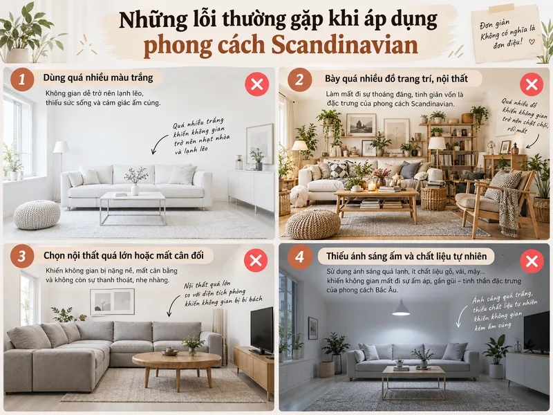 Tránh dùng quá nhiều màu trắng khi thiết kế phong cach Scandinavian